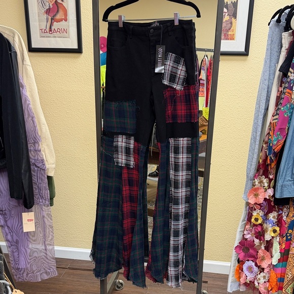 Dolls Kill Pants - Dolls Kill current mood Black and Plaid Patchwork Pants